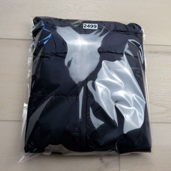 Eddie Bauer Down Puffer Jacket Mens Medium EB650 Wide Channel Hooded Blue NWT - Picture 12 of 12